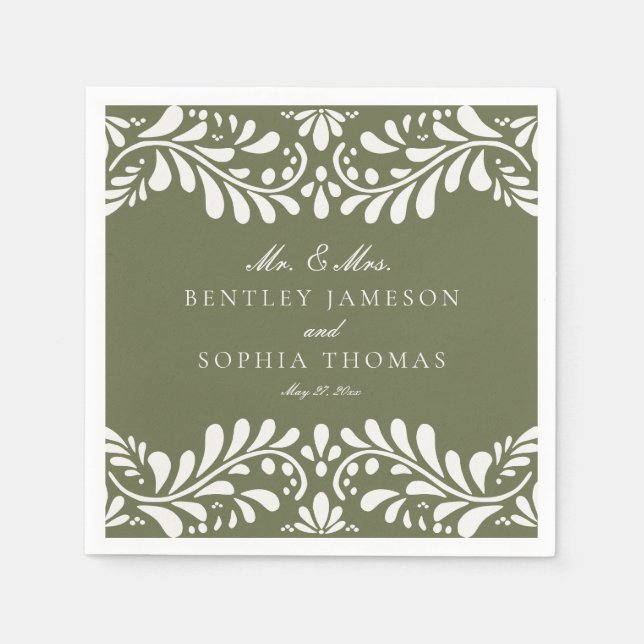 Grönt Talavera Tile Spanska Stil Fiesta Bröllop Pappersservett (Framsidan)