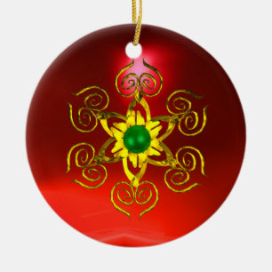 GRÖNT TALISMAN,RED RUBY JULGRANSPRYDNAD KERAMIK