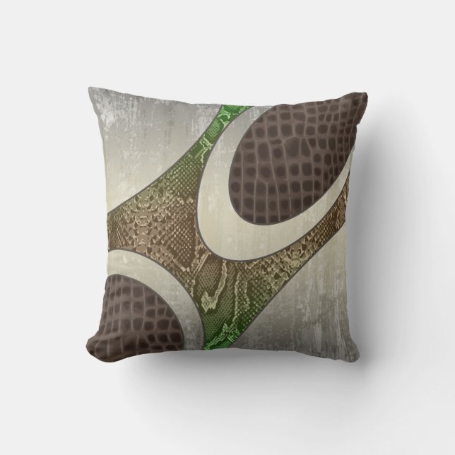 Grönt/Tan Abstrakt Snakeskin Crop Pillow Kudde (Framsida)