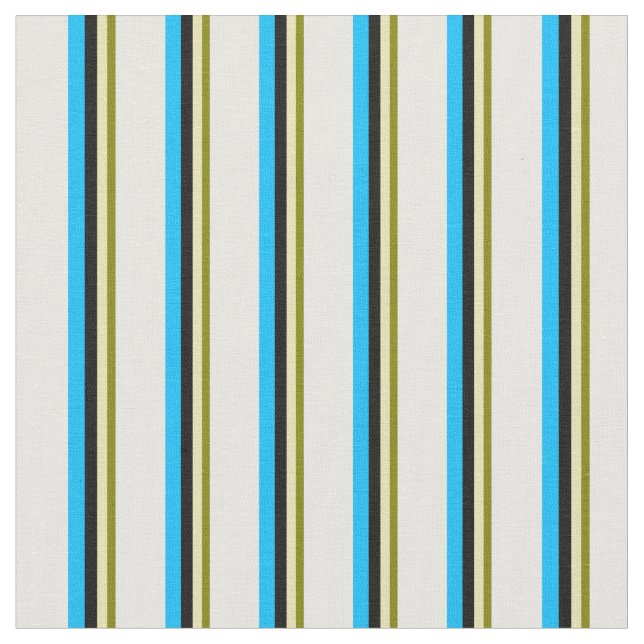 Grönt, Tan, Black, Deep Himlar Blue och White Linj Tyg (Närbild)