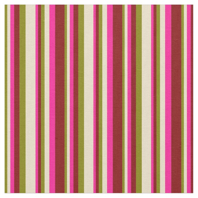 Grönt, Tan, Djup Rosa och Maron Linjer Tyg (Närbild)