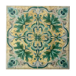 Grönt Tan Guld Se Talavera Azulejo Tile Kakelplatta