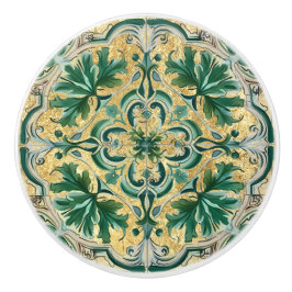 Grönt Tan Guld Se Talavera Azulejo Tile Knopp