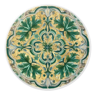 Grönt Tan Guld Se Talavera Azulejo Tile Knopp