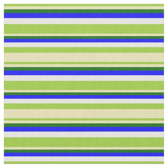 Grönt, Tan, Mörk grönt, Blue & White Linjer Tyg (Närbild)