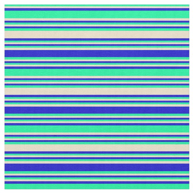 Grönt, Tan och Blue Stripe/Linted Mönster Tyg (Närbild)