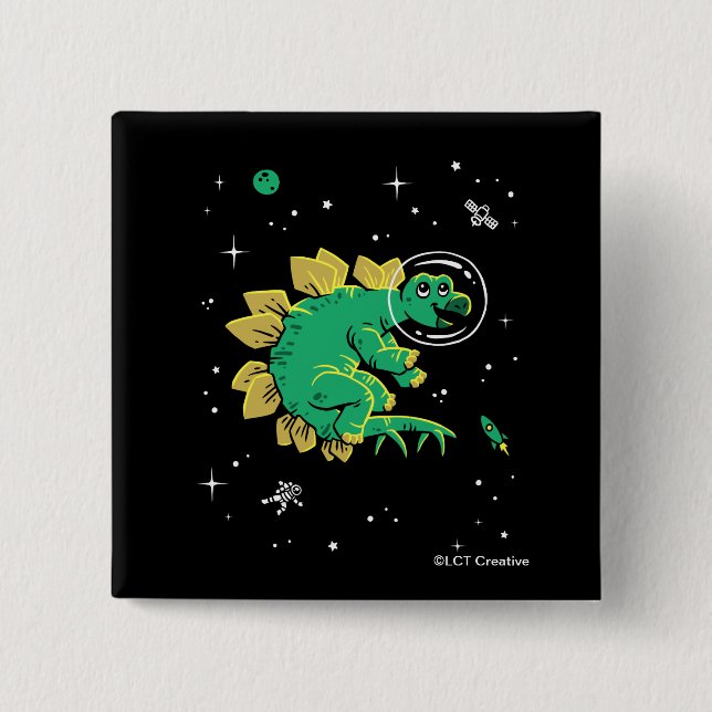 Grönt Tan Stegosaurus Dinos in Space Knapp (Framsida)