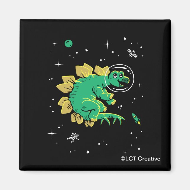 Grönt Tan Stegosaurus Dinos in Space Magnet (Framsidan)