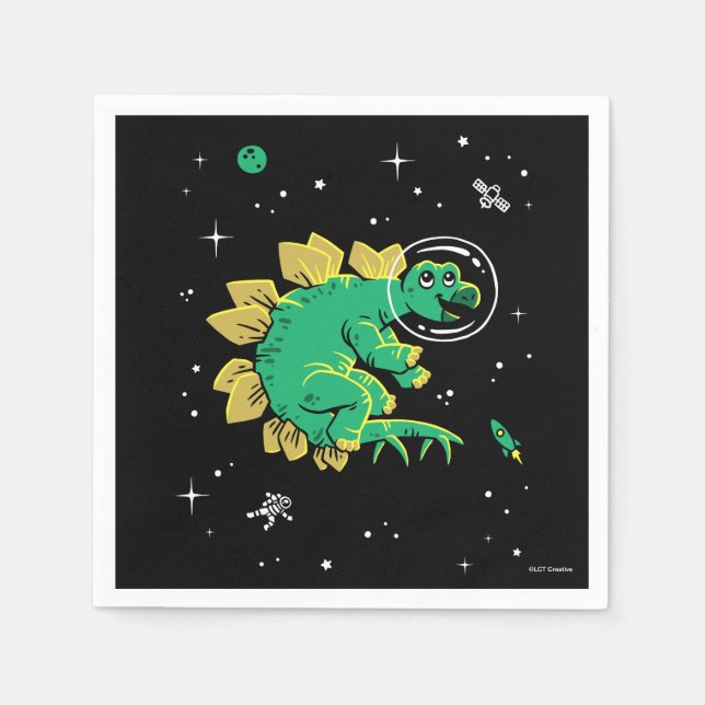 Grönt Tan Stegosaurus Dinos in Space Pappersservett (Framsidan)