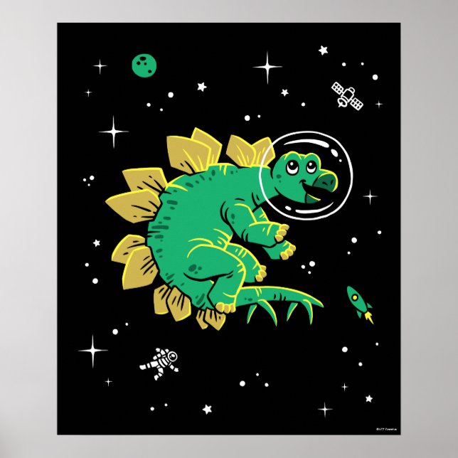 Grönt Tan Stegosaurus Dinos in Space Poster (Framsidan)