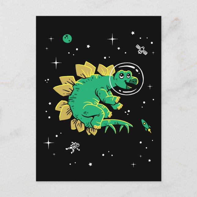 Grönt Tan Stegosaurus Dinos in Space Vykort (Framsida)