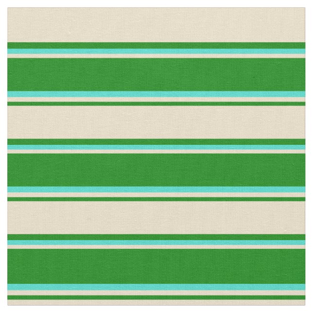 Grönt, Tan & Turquise Färgad Linjer Mönster Tyg (Närbild)