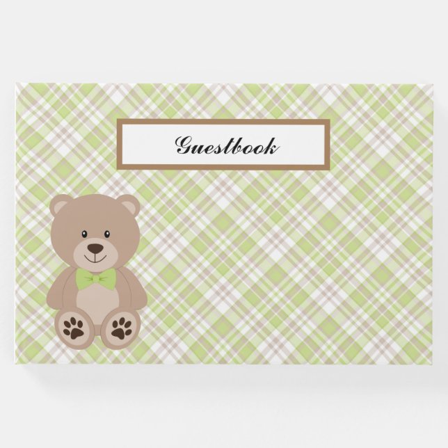 GRÖNT TAN WHITE PLAID MÖNSTER MED NALLE GÄSTBÖCKER (Framsida)