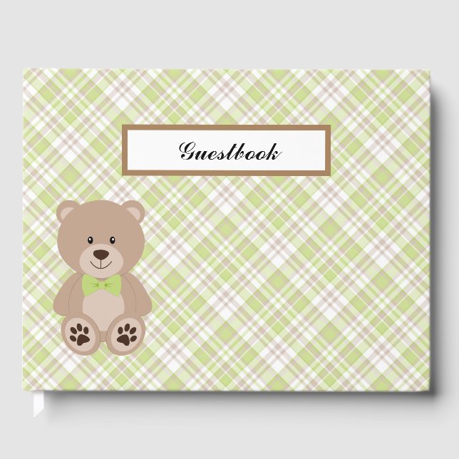 GRÖNT TAN WHITE PLAID MÖNSTER MED NALLE GÄSTBÖCKER (Framsida)