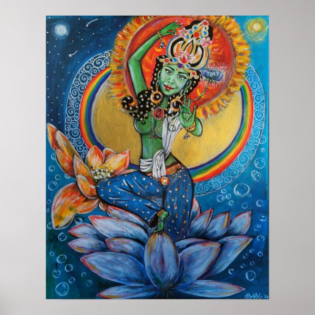 Grönt Tara Goddess Yoga Buddha Meditation -BHKatti Poster (Framsidan)