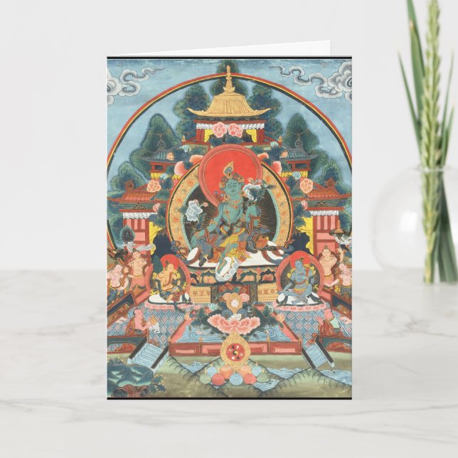 Grönt Tara med Om Mani Padme Hum Tack Kort (Framsida)