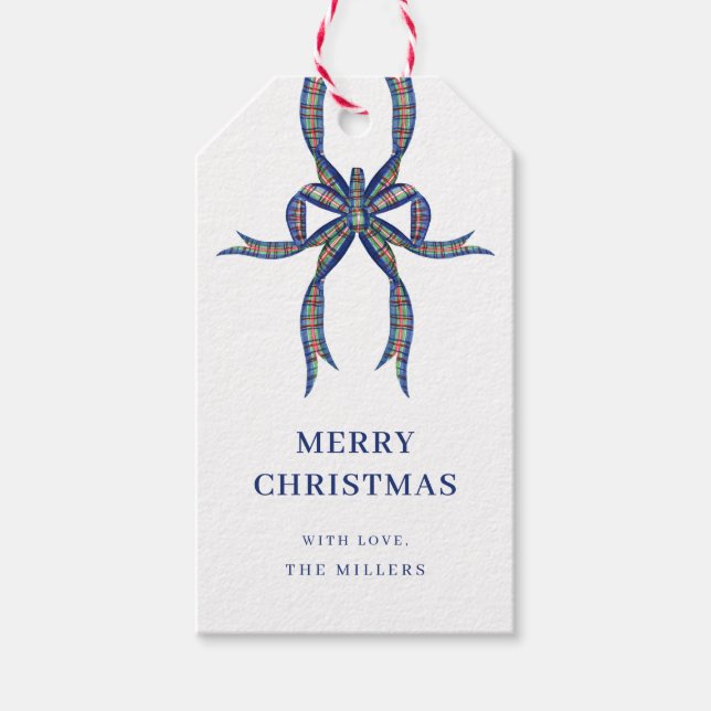 Grönt Tartan Bow-Juletiketter Presentetikett (Framsidan)