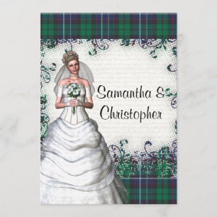 Grönt tartan bröllop inbjudningar