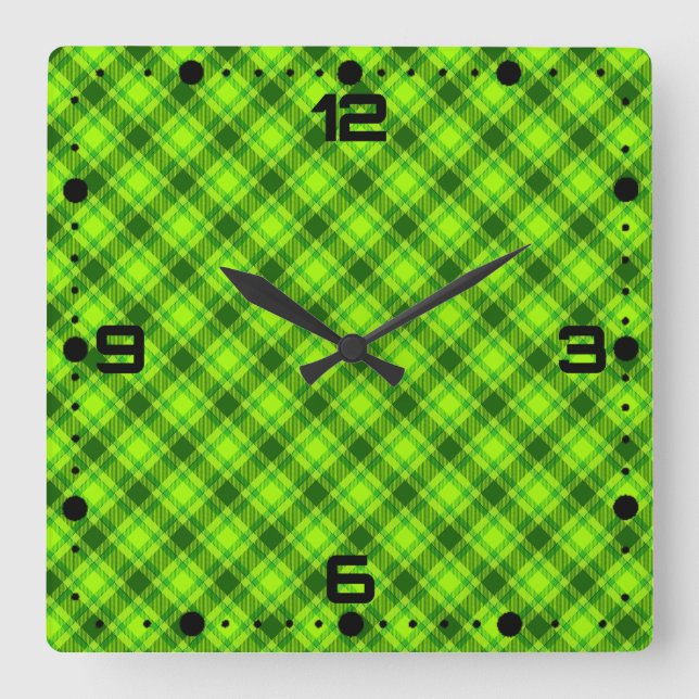 Grönt Tartan Checkered Play Mönster-57578 Fyrkantig Klocka (Framsida)