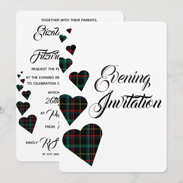Grönt Tartan Evening-inbjudan Inbjudningar (Fram/baksida)