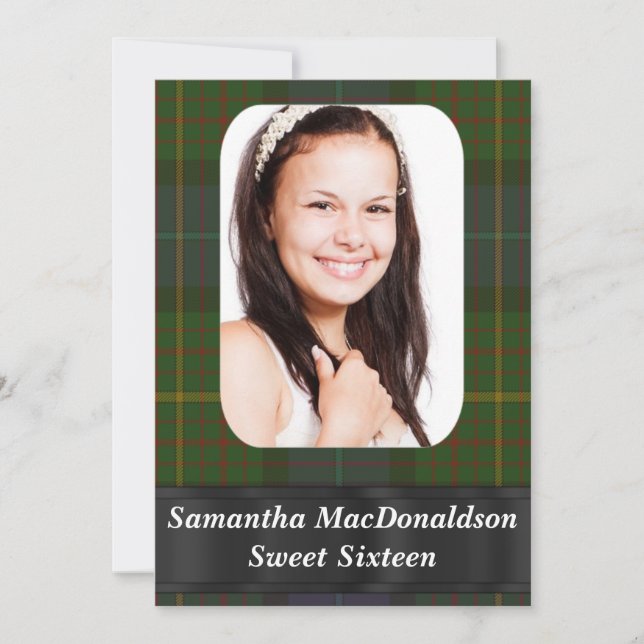 Grönt tartan fotomall sweet sixteen inbjudningar (Framsida)