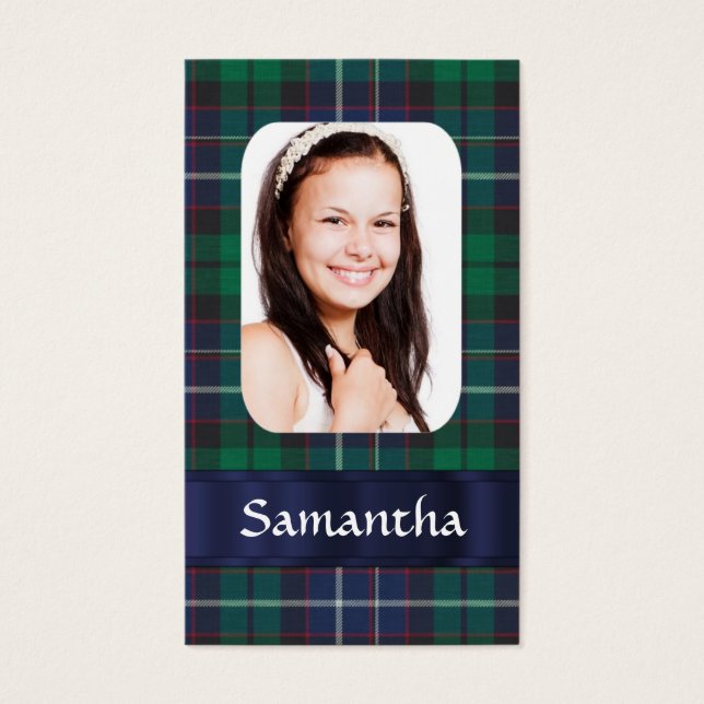 Grönt tartan-fotomall visitkort (Framsidan)