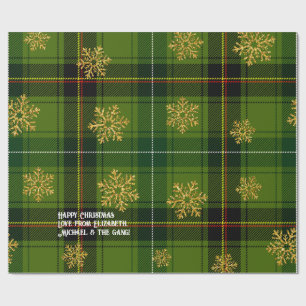 Grönt Tartan Guld Snowflake Personlig jul Presentpapper