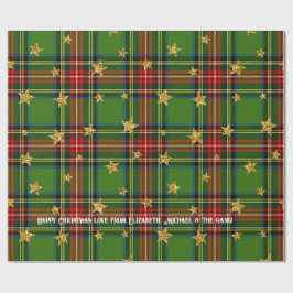 Grönt Tartan Guld Star Personlig jul Presentpapper