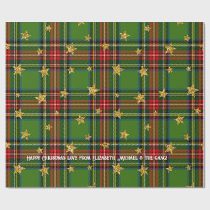 Grönt Tartan Guld Star Personlig jul Presentpapper