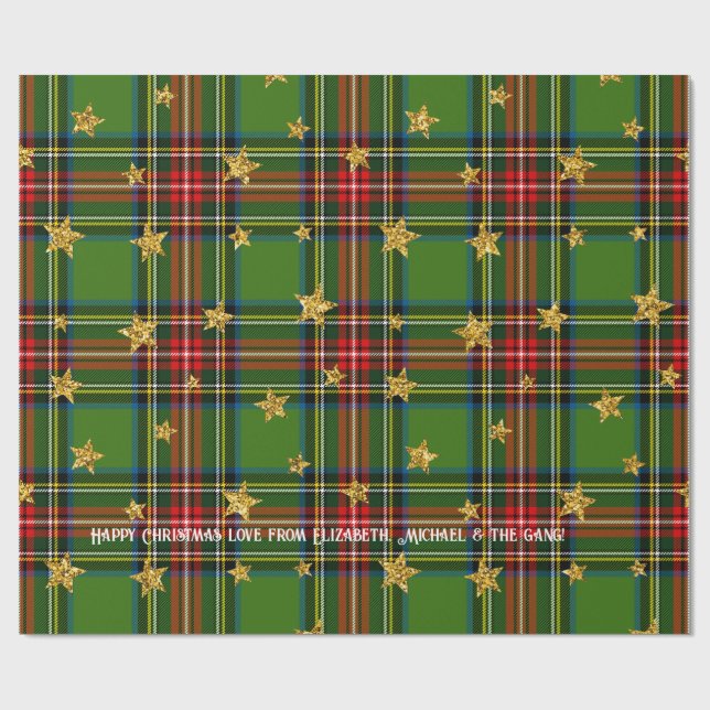 Grönt Tartan Guld Star Personlig jul Presentpapper (Platt)