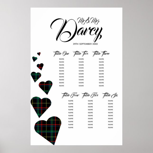 Grönt Tartan Heart-sätesdiagram Poster (Framsidan)