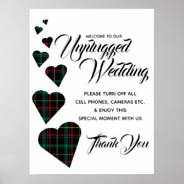 Grönt Tartan Heart Unplugged Bröllop Sign Poster