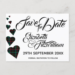 Grönt Tartan Hearts Spara vykortet för datum Vykort