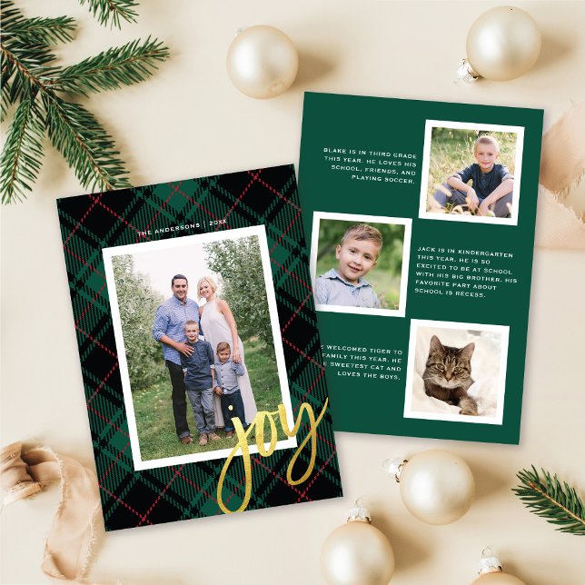 Grönt Tartan + Modern kalligrafi | Helgdag Photo Julkort (Skapare uppladdad)
