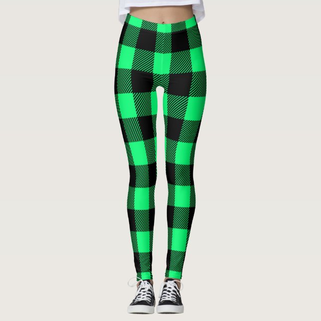 Grönt Tartan Mönster Leggings (Framsida)