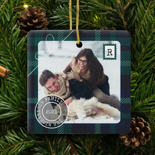 Grönt Tartan Play Delivery Parcel 2 Photo Family Julgransprydnad Keramik