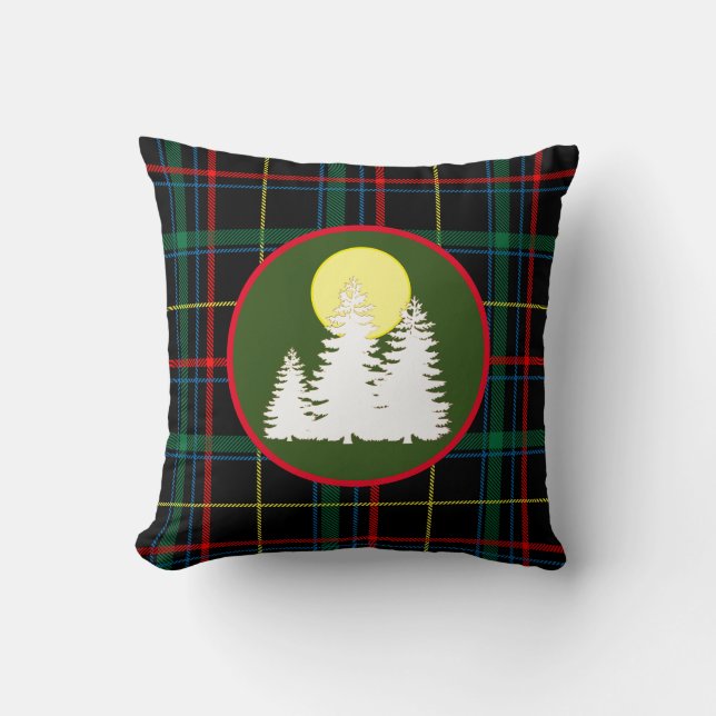 Grönt Tartan Play med Gräs Träd Silhouette Th Kudde (Framsida)
