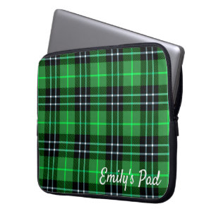 Grönt Tartan Play med Namn Laptop Fodral