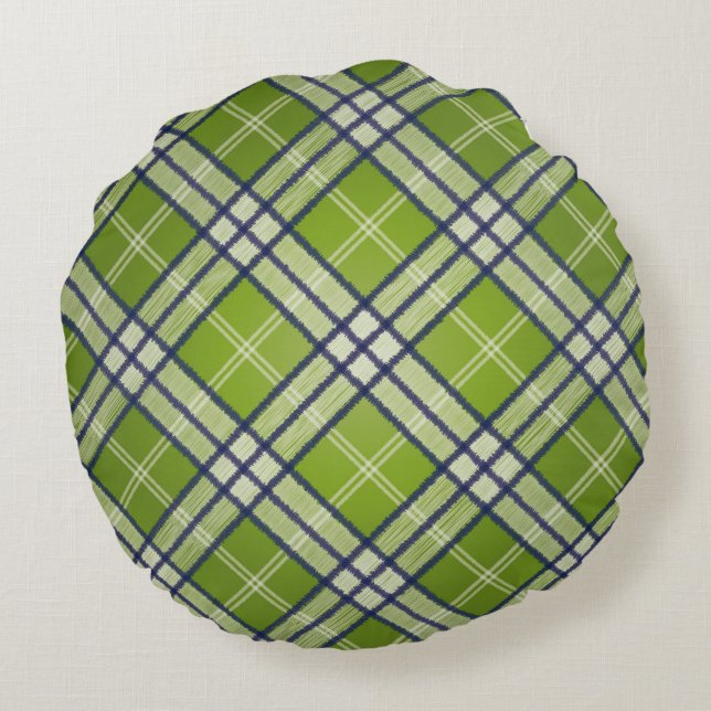 Grönt Tartan Rund Kudde (Baksidan)