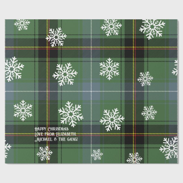 Grönt Tartan Snowflake Personlig Julafton Presentpapper (Platt)
