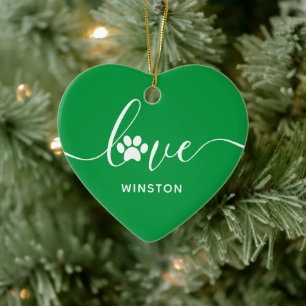 Grönt tassavtryck Husdjur Minnesmärke Julgransprydnad Keramik