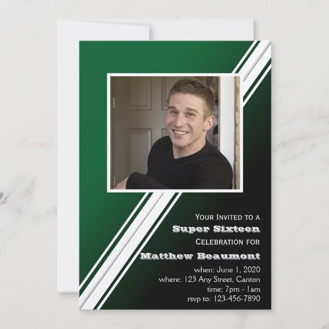 Grönt Tävla Rand Födelsedagsfest inbjudan (Framsida)