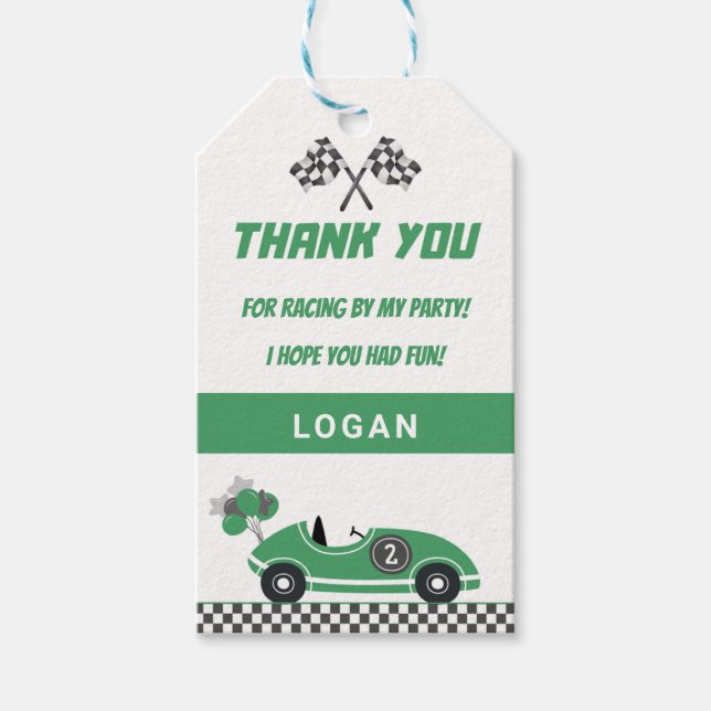 Grönt Tävling Car Födelsedagsfest Tack Gift Märkre Presentetikett (Framsidan)