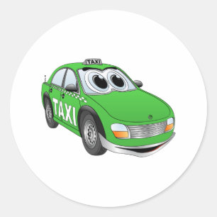 Grönt Taxi Cab Tecknad Runt Klistermärke