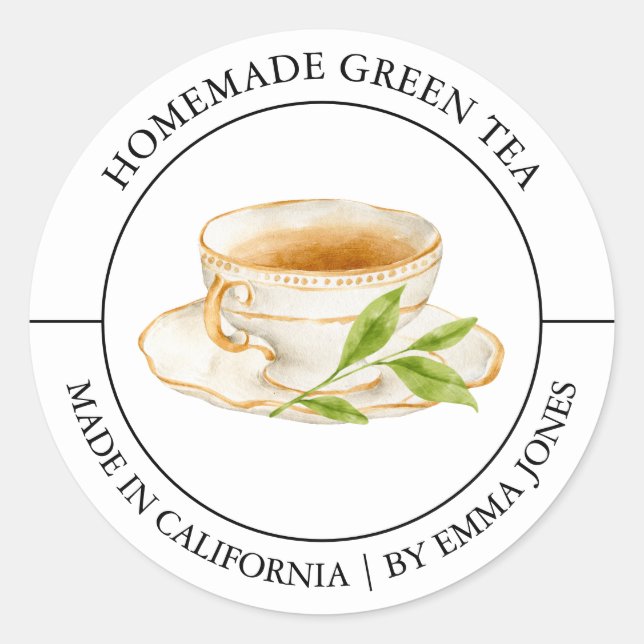 Grönt Tea Modern-etikett Runt Klistermärke (Framsida)