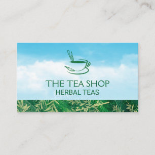 Grönt Tea Moln och Löv Grenar Visitkort