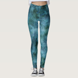Grönt Teal Aqua Blue Earth Ocean Marble Abstrakt Leggings