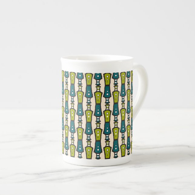 Grönt Teal Black Cream Tribal China Coffee Mugg Benporslin Mugg (Framsida höger)