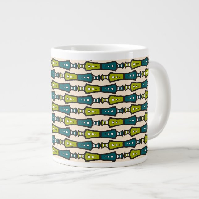 Grönt Teal Black Cream Tribal Jumbo Coffee Mugg Jumbo Mugg (Framsida höger)