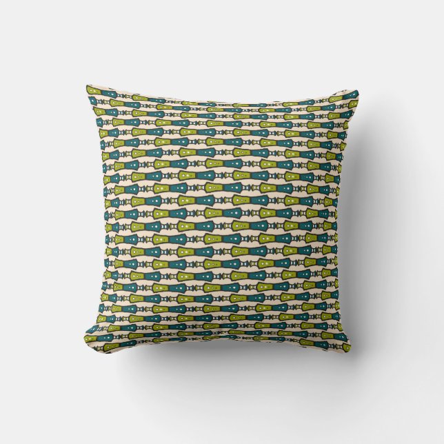 Grönt Teal Black Cream Tribal Pillow eller Cushion Kudde (Framsida)
